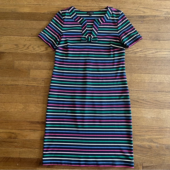 Talbots Short Sleeve Bow Detail Multi Striped Cotton Dress Cute And Comfy Small - Picture 2 of 7